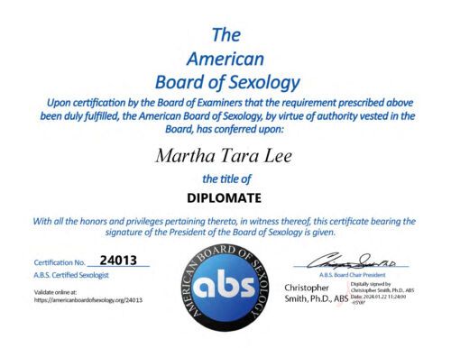 The American Board of Sexology - Martha Tara Lee Diplomate Certified Sexologist
