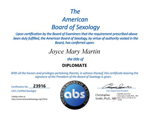 The American Board of Sexology - Joyce Mary Martin Diplomate Certified Sexologist