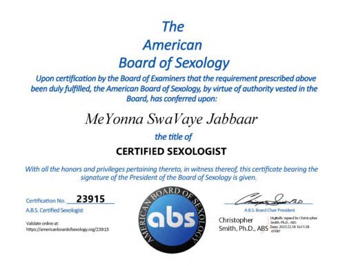 The American Board of Sexology - MeYonna SwaVaye Jabbaar Certified Sexologist